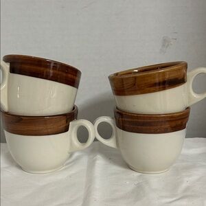 Anchor Hocking Cream and Brown Accent Mugs made in the USA